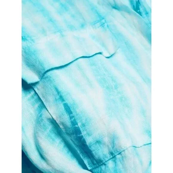 L'Agence Cameron in Aqua Bamboo Tie Dye Linen Belted Maxi Shirt Dress M